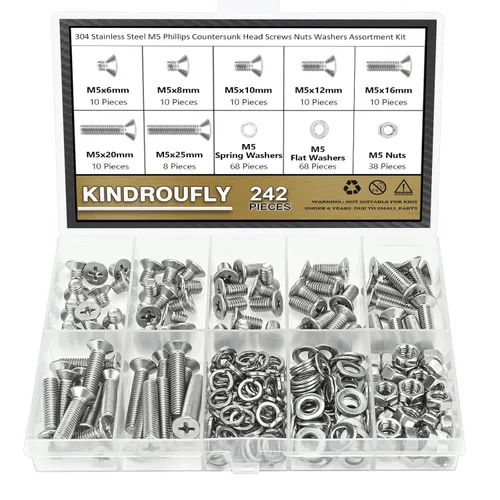Vista 30 de Juego surtido de 382 piezas de tornillos de cabeza de botón M4 x 5/6/8/10/12/16/20mm, tuercas y arandelas, acero inoxidable 304, rosca totalmente