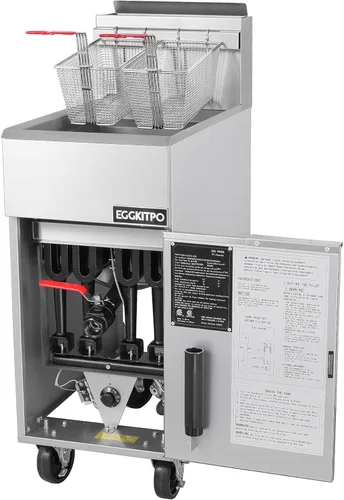 Vista 5 de EGGKITPO Freidora comercial de gas de 50 libras, 4 tubos, freidora de gas propano líquido, con certificación CSA, termostato ajustable de 200 ℉ a