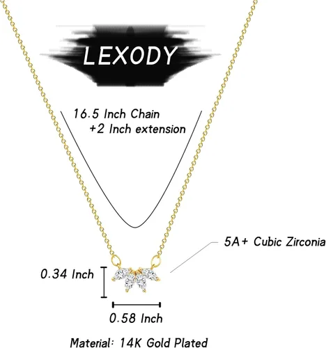 Vista 5 de LEXODY Collares de diamantes para mujer, collar de hoja delicada, chapado en oro de 14 quilates, collar de luna de circonita cúbica, collar
