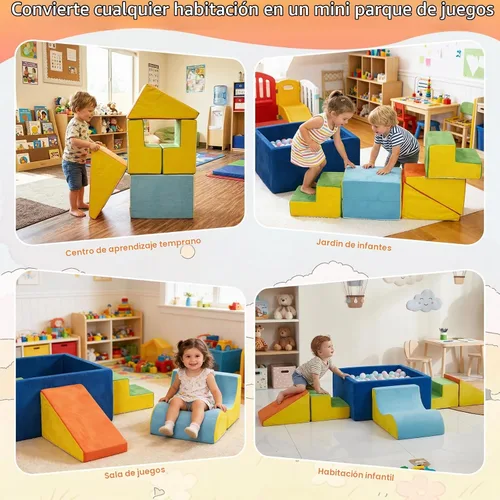 Vista 7 de STAOLENE Bloques de espuma suave para trepar con alberca de bolas, 6 piezas de color, juguetes de escalada para interiores para niños pequeños
