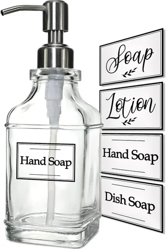 JASAI Dispensador de jabón de diseño antiguo con bomba de acero inoxidable 304 a prueba de óxido, dispensador de jabón de vidrio recargable con 10