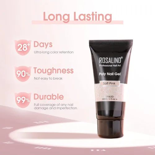 Vista 3 de ROSALIND Gel de uñas de poliéster rosa, 2.0 fl oz de gel de extensión de poliéster para uñas de color rosa natural, uñas constructoras de poliéster