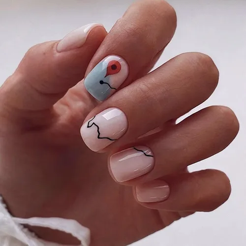 Vista 14 de Uñas postizas francesas con punta negra y borde corto, uñas falsas con diseños de hoja de oro, uñas de acrílico artificiales de cobertura completa