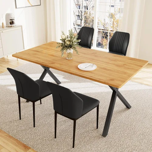 HIPIHOM Juego de mesa de comedor de 5 piezas para 4-6 personas, mesa de cocina MDF de 63 pulgadas con 4 sillas tapizadas, patas de metal para Mesa