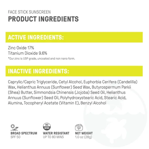 Vista 5 de Raw Elements Face Stick SPF 50 - Protector solar mineral totalmente natural, seguro para arrecifes, resistente al agua, protección UVA/UVB de amplio