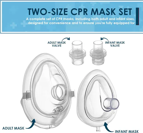 Vista 2 de Primacare RS-6848 Kit combinado de máscara de RCP de primeros auxilios para adultos e infantes – Conjunto reanimador de emergencia con 2 válvulas