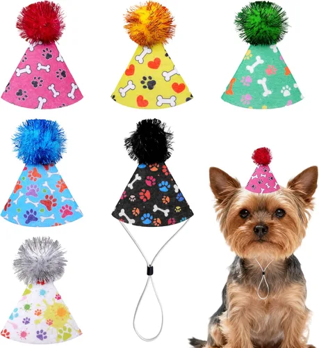 Vista 11 de Paquete de 6 mini sombreros de fiesta de cumpleaños para perros pequeños, cachorros, gatos, gatitos, conejo, niño, niña, accesorios de disfraz