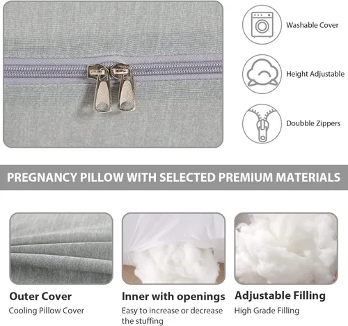 Vista 7 de BATTOP Almohadas de embarazo para dormir, almohada de maternidad con funda de enfriamiento, soporte para vientre, caderas, piernas, imprescindible