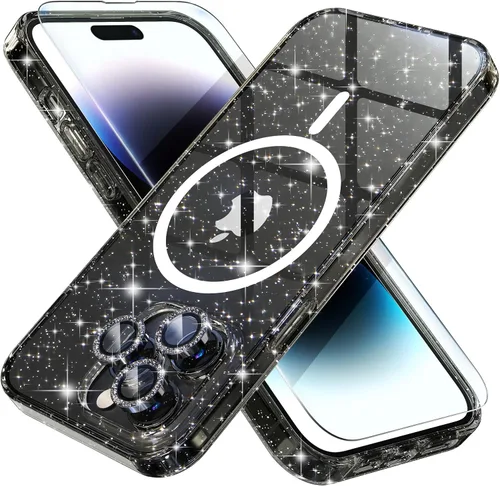 Vista 40 de Choiche Funda magnética para iPhone 15 Pro Max, funda transparente con purpurina brillante para mujer