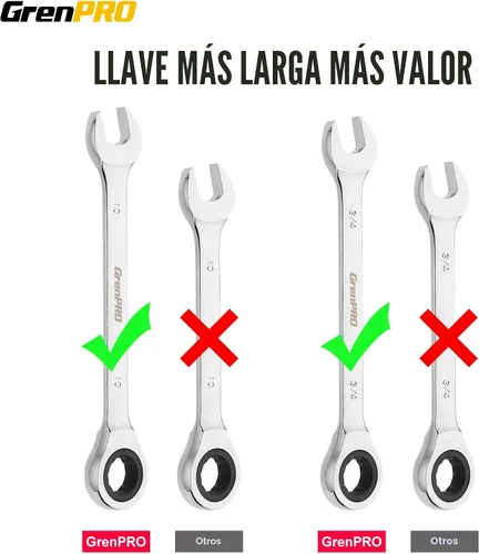 Vista 6 de GRENPRO - Juego de llaves de trinquete, juego de llaves combinadas, 22 piezas SAE y métricas y estándar, de 72ª de largo de extremo abierto, 1/4" a