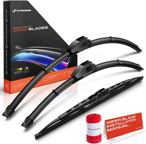 Vista 64 de A-Premium Juego de 3 limpiaparabrisas con indicador de desgaste y toalla, compatible con Dodge Nitro 2007-2011, juego de escobillas