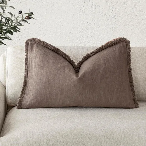 Vista 38 de Foindtower Fundas de almohada decorativas de lino con flecos, acogedora funda de cojín bohemia estilo farmhouse con borlas, funda de almohada