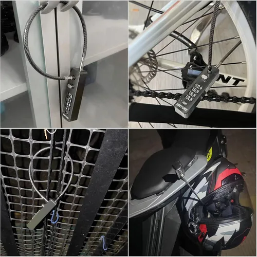 Vista 6 de Cerradura de puerta de valla al aire libre - bicicleta, cadena de cable, cerradura de combinación (negro)