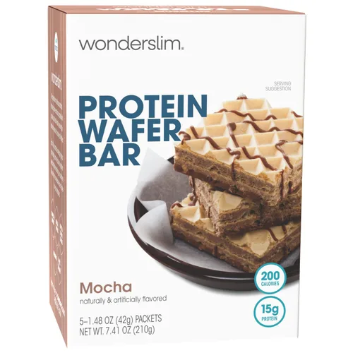 Vista 8 de WonderSlim Barra de bocadillos de oblea de proteínas, chocolate, 210 calorías, 0.53 oz de proteína, 0 mg de colesterol (5 unidades)