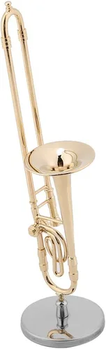 Modelo de instrumentos musicales, adorno de instrumento, réplica de trombón en miniatura con soporte y estuche, modelo de instrumento chapado en