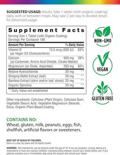 Vista 2 de Complejo de calcio Rainbow Light con magnesio y vitamina D3 + 180 tabletas Nutrientes de alimentos reales Apoyo para la densidad ósea