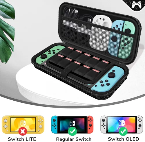 Vista 5 de Funda de transporte con purpurina compatible con Nintendo Switch OLED y consola Switch, funda protectora de viaje dura negra para consola Nintendo