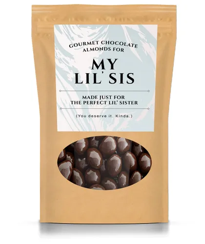 Vista 9 de Little Sister - Almendras de chocolate oscuro, regalos de dulces gourmet para hermanas pequeñas, regalos lindos para hermanos para niñas, rellenos