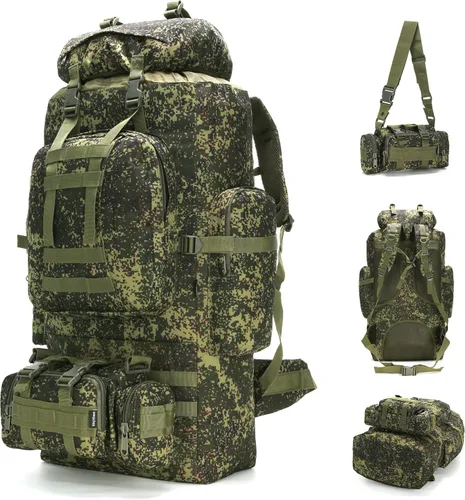 Vista 7 de King'sGuard - Mochila de 100L para camping y senderismo, mochila Molle estilo militar para acampar y hacer senderismo, Gris, Grande