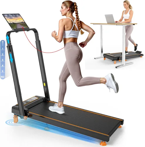 Vista 11 de Walking Pad Treadmill with 12% Incline & Dual LED Display, 4 in 1 Walking Pad with Handle Bar, 3.5HP Foldable Under Desk Treadmill, Portable