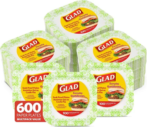 Vista 20 de Glad Platos cuadrados de papel resistentes, platos desechables a prueba de remojo y cortes, para fiestas y comidas diarias, aptos para microondas