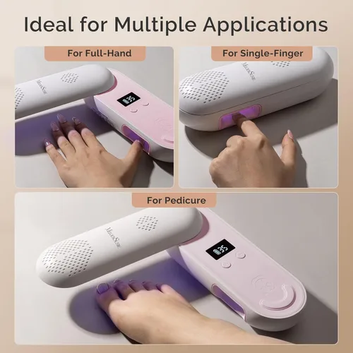 Vista 8 de MelodySusie P-PLUS20F - Lámpara de uñas compacta inalámbrica con innovador panel giratorio y diseño de protección UV, la luz UV recargable cura
