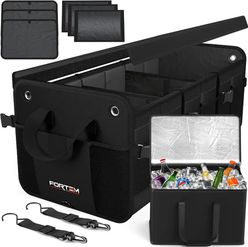 Vista 9 de FORTEM Organizador de maletero de coche, plegable, impermeable, parte inferior antideslizante, correas, almacenamiento de carga