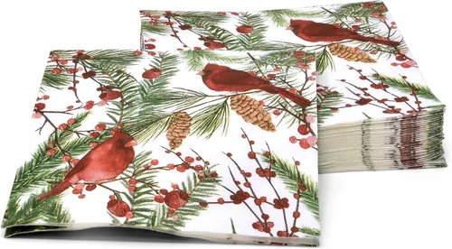 Vista 4 de Gift Boutique - 100 Servilletas de Cóctel de Navidad Cardinal para Bebidas de 3 Capas Desechables de Papel, Servilletas Decorativas Elegantes