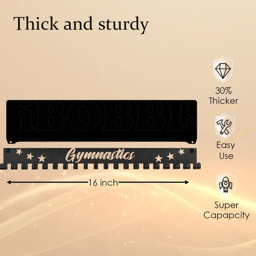 Vista 6 de iBobbish Percha de medallas de metal, estante antideslizante para trofeos con 20 ganchos, montaje en pared, resistente, no doblado, soporta 22-33