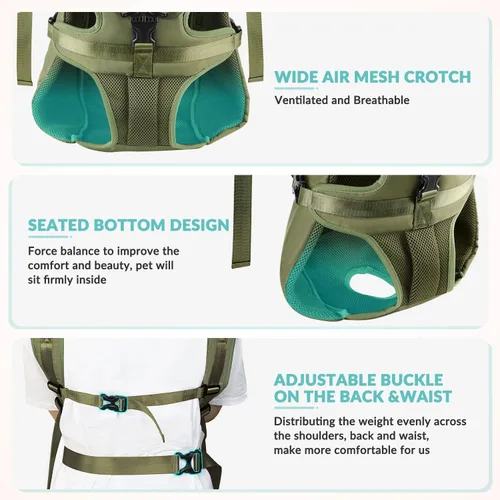 Vista 4 de Lukovee Mochila transportadora para perros, patas hacia afuera, de fácil ajuste, para perros pequeños y medianos, ajustable, manos libres