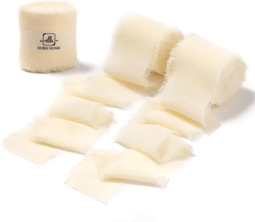 Vista 8 de DORIS HOME Cinta de gasa azul bebé para ramo de flores, cinta de tela de 2 pulgadas x 21 yardas para envolver regalos, cinta deshilachada hecha a