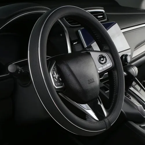 ALEMODR Funda de cuero negro para volante de coche, cubierta universal de 15 pulgadas para hombres
