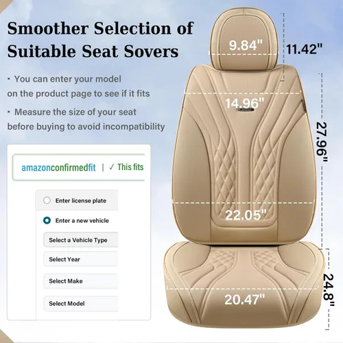 Vista 4 de Coverado - Juego completo de fundas de asiento delantero y trasero para automóvil, impermeable, piel de napa, protector, universal, para la mayoría