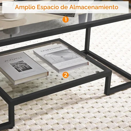 Vista 5 de Yaheetech Mesa de centro de cristal para sala de estar, 42 pulgadas con Negro
