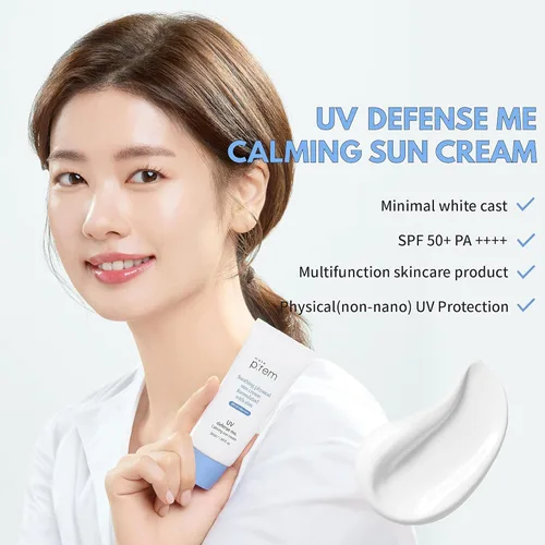 Vista 3 de MAKEPREM UVA UVB Defense Me Crema solar calmante VEGAN Protector solar SPF 50+ PA++++ 1.69 fl oz seguro para arrecifes no nano mineral protector