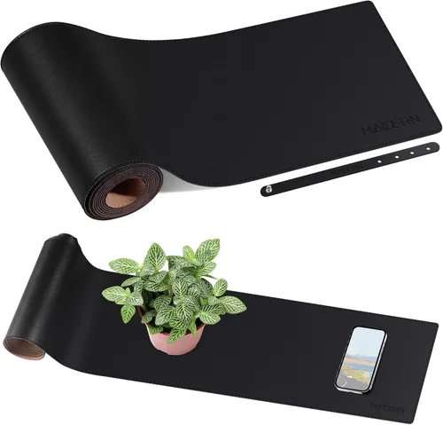 Vista 41 de MAIDERN Tapete de escritorio XXL de corcho y cuero, de 47.2 x 23.6 pulgadas, protector reversible para mouse de escritorio completo (negro)
