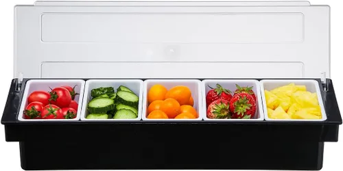 Vista 9 de Contenedor de condimentos refrigerado por hielo, 3 compartimentos, bandeja de guarnición fría con tapa con bisagras (3 compartimentos)