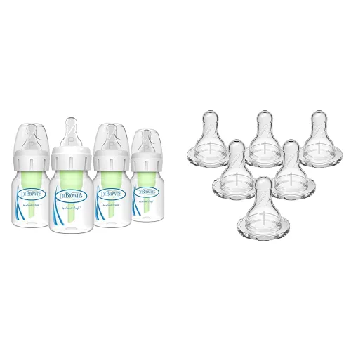 Dr. Brown's Biberones anticólicos para bebés prematuros, pezones de flujo lento de 0.0 ft y biberones estrechos de nivel 1, pezones de silicona