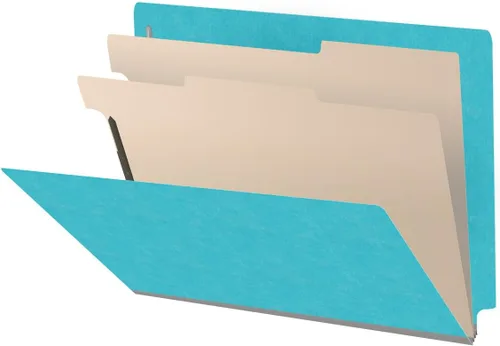 Vista 18 de Carpetas de color resistentes con pestaña final, tamaño carta de 18 puntos, 2 expansiones, 2 divisores, azul (caja de 10)