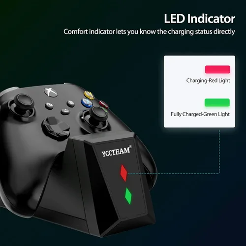 Vista 4 de Cargador de controlador compatible con controladores Xbox serie XS cargador de base con 2 unidades de batería recargable de 1000 mAh y estación