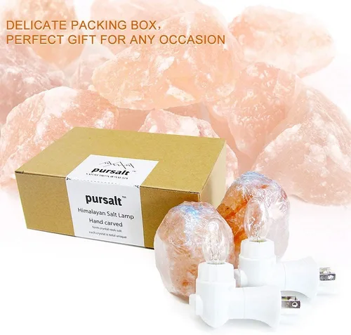 Vista 5 de pursalt Paquete de 2 lámparas de sal natural del Himalaya enchufables, enchufe de pared giratorio de 360 grados certificado con 4 bombillas