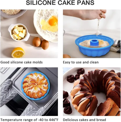 Vista 5 de Molde de silicona para pasteles de 8 pulgadas, 2 piezas, molde de gelatina azul, moldes para pasteles fáciles de limpiar, moldes de silicona
