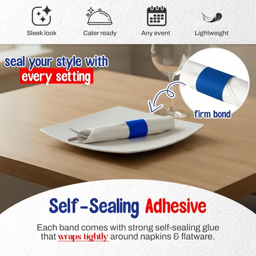 Vista 4 de MT Products Servilletas de papel autoadhesivas azules de 1.5 x 4.25 pulgadas, paquete de 750 unidades, envoltorios de papel Bond para cubiertos