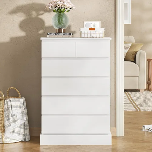 Vista 7 de Hasuit Cómoda de 6 cajones para dormitorio, cajonera alta, organizador de almacenamiento para armario, moderna torre de almacenamiento de ropa