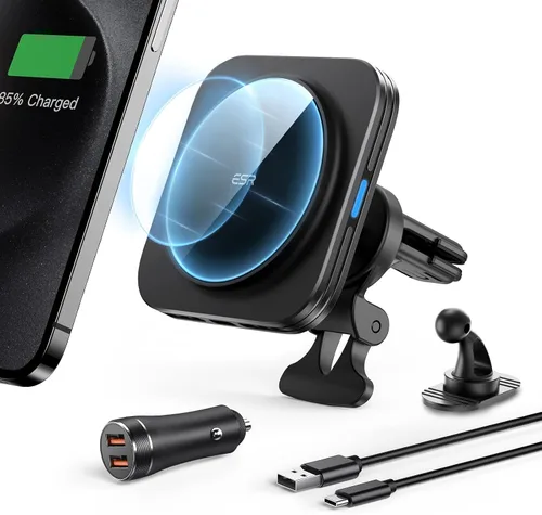 ESR Cargador de coche MagSafe, cargador inalámbrico magnético de 15 W, para carga de teléfono MagSafe, soporte de teléfono para ventilación de aire