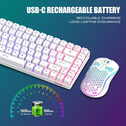 Vista 5 de RedThunder K84 Combo de Teclado y Mouse Inalámbrico, Batería Recargable con Retroiluminación Arco Iris, Teclado Ultra Compacto TKL de 75%