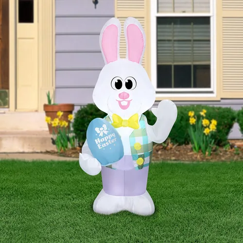 Vista 2 de Gemmy Airblown 440801 - Conejito blanco de Pascua inflable de 4 pies