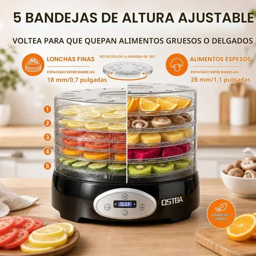 Vista 5 de OSTBA Deshidratador de alimentos, 5 bandejas sin BPA, temperatura ajustable