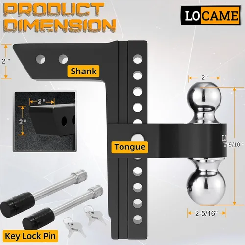 Vista 8 de LOCAME Enganche de remolque ajustable, solo se adapta a receptor de 2 pulgadas, enganche de caída de aluminio de 10 pulgadas, enganche de remolque
