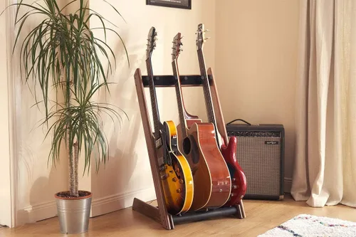 Vista 9 de Ruach GR-3 - Soporte y soporte para guitarras y estuches, personalizable de 3 vías, color nogal